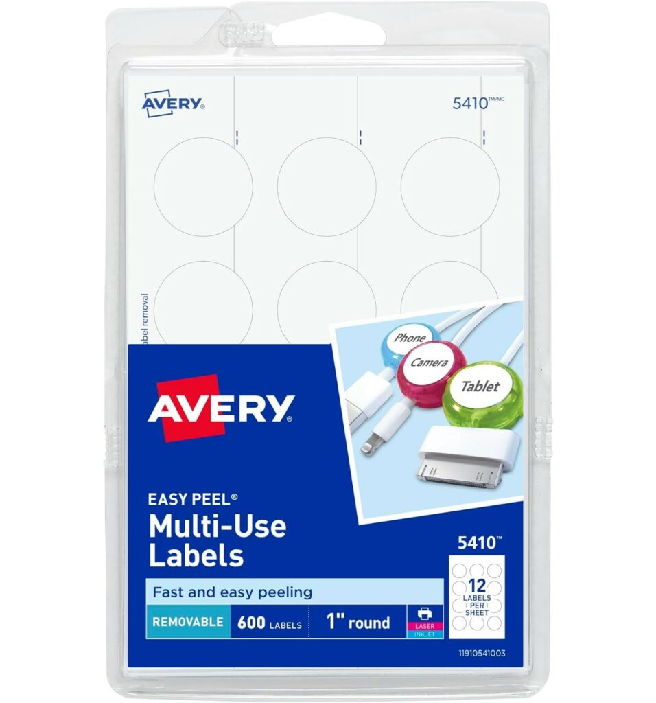 Avery Self-Adhesive Removable Labels, 1-Inch Diameter, White, Pack of 600 (5410)