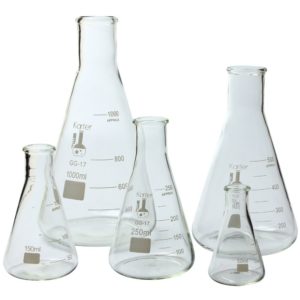 Glass Flask 5 Piece Set, Narrow Mouth Erlenmeyer, Borosilicate 3.3 Glass - 50ml, 150ml, 250ml, 500ml, & 1L, Karter Scientific 213B2