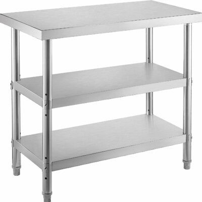 VEVOR Outdoor Food Prep Table, 24x14x33 in Commercial Stainless Steel Table, 2 Adjustable Undershelf BBQ Prep Table, Heavy Duty Kitchen Work Table, for Garage, Home, Warehouse, and Kitchen Silver