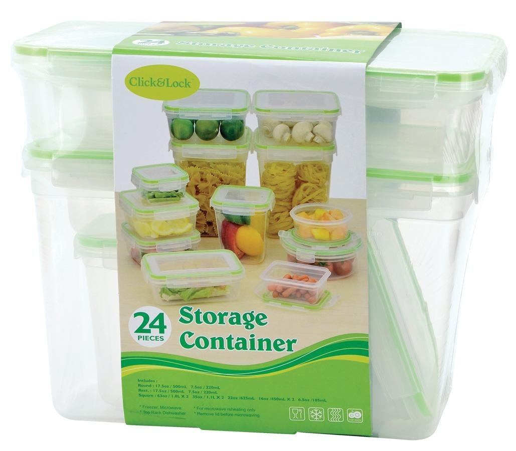 24 Piece Plastic Food Storage Containers Set with Click And Lock Lids
