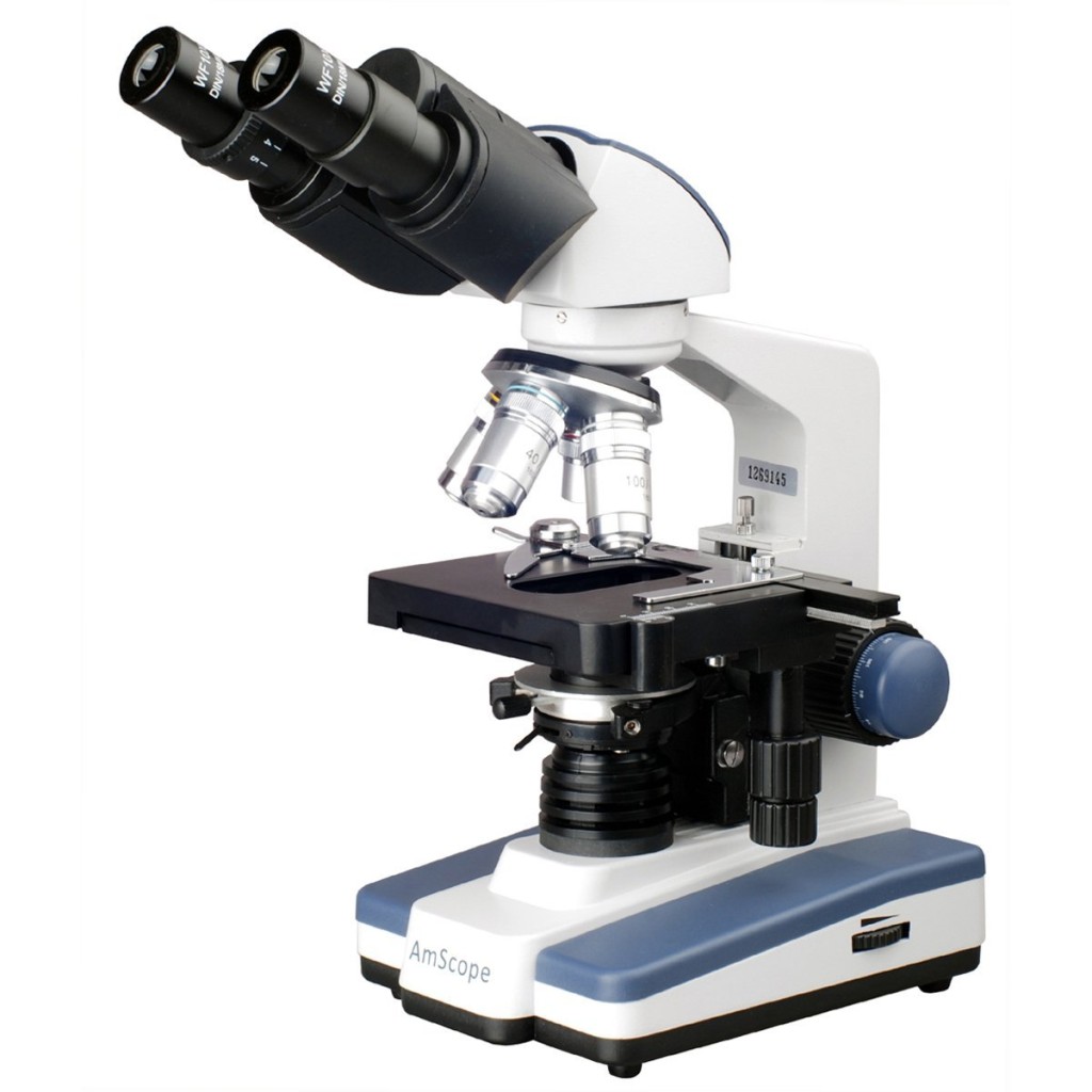 AmScope B120C Siedentopf Binocular Compound Microscope, 40X-2500X Magnification, Brightfield, LED Illumination, Abbe Condenser, Double-Layer Mechanical Stage