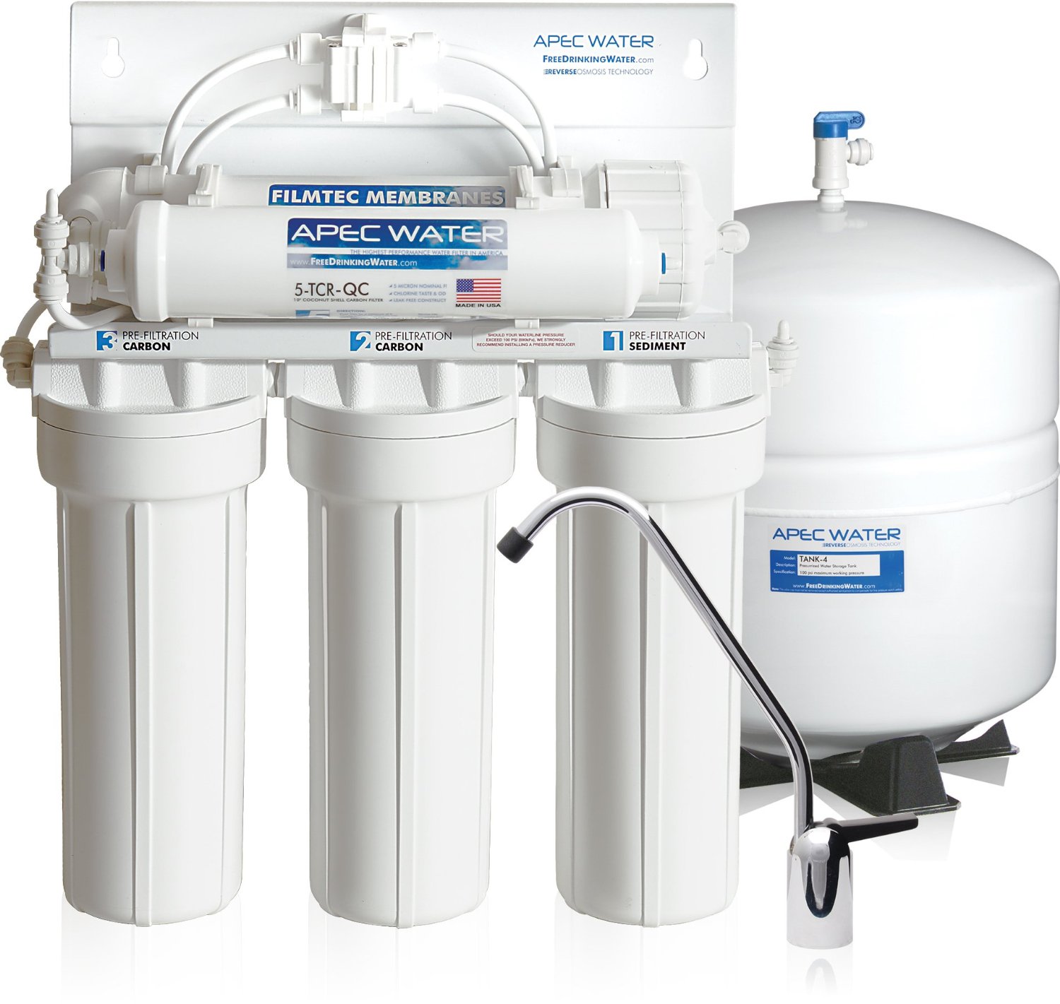 APEC Water - US Made - Premium Quality 90 GPD High-Flow Reverse Osmosis Drinking Water Filter System (RO-90)