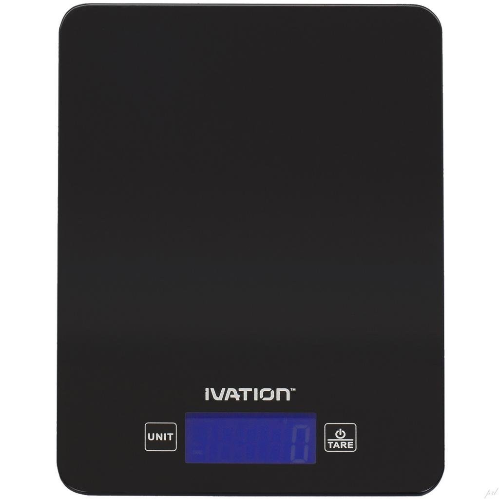 Ivation Lightweight Digital Kitchen, Food, Postal or Jewelry Scale w/All-Glass Weighing Surface - Ounce, Milliliter & Gram Weight Units - Features 11 Pounds Capacity & One-Button Tare Setting