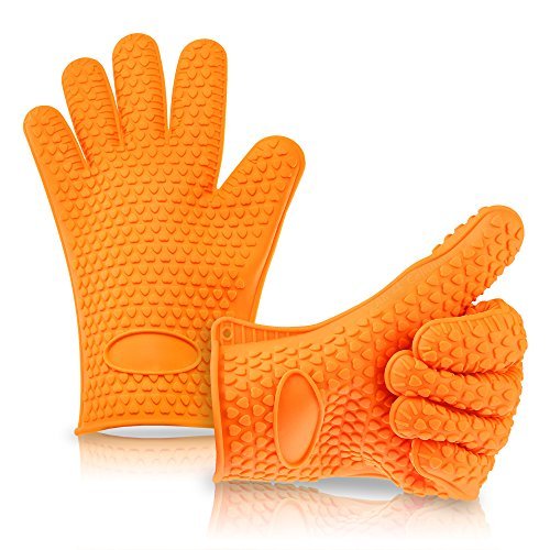 KitchCo Silicone Heat Resistant BBQ and Cooking Gloves - Directly Manage Hot Food - Orange