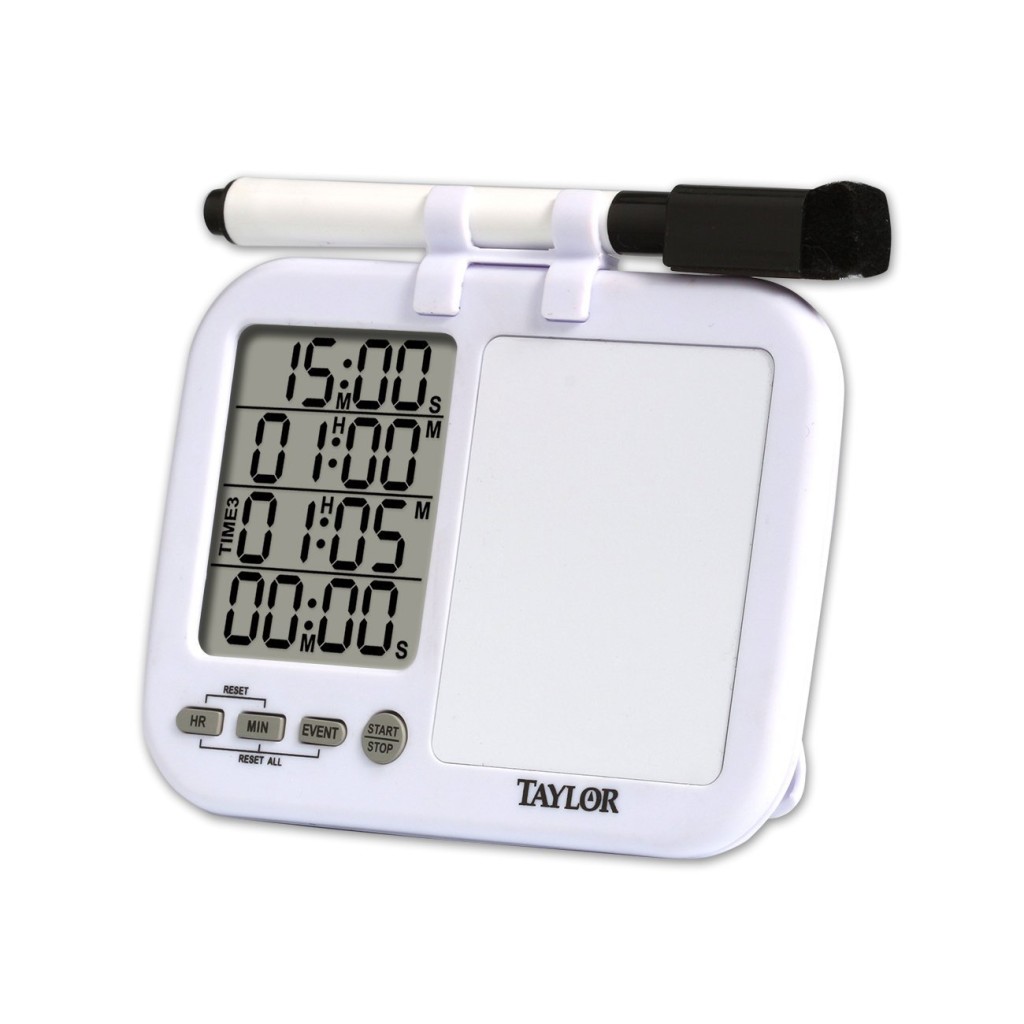 The Taylor 5849 Whiteboard Timer is a part of my Brew Day Box. It times four events and includes a small whiteboard to indicate what each event is for. Perfect for timing brew day kettle/hop additions. Taylor 5849 Quad Kitchen Timer with Whiteboard