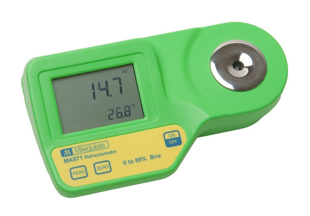 Milwaukee MA871 Digital Sugar Refractometer with Automatic Temp Compensation, Yellow LED, 0 to 85 percent Brix, +/- 0.2 percent Accuracy, 0.1 percent Resolution