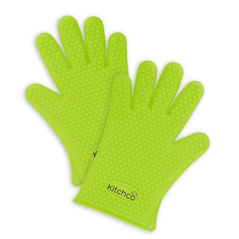 KitchCo Silicone Heat Resistant BBQ and Cooking Gloves - Directly Manage Hot Food - Green