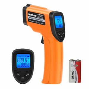 Nubee NUB8550H Digital Infrared Thermometer -58°F~ 1022°F (-50°C ~ 550°C) with Adjustable Emissivity & Max Display Non-Contact Temperature Gun with Laser Thermometer for Cooking Meat Kitchen Refrigerator Pool Oven, Orange and Black