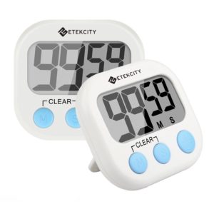 Etekcity Digital Kitchen Timer, Big Digits Loud Alarm Magnetic Backing Stand with Large LCD Display for Cooking Baking Sports Games Office (2 Pack, White, Battery Included)