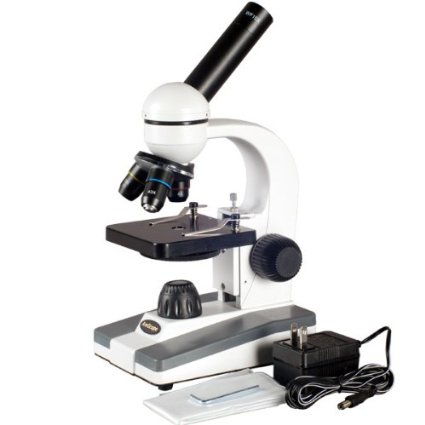 AmScope M148C-E Compound Monocular Microscope, WF10x and WF25x Eyepieces, 40x-1000x Magnification, LED Illumination, Brightfield, Single-Lens Condenser, Plain Stage, 110V or Battery-Powered, Includes 0.3MP Camera and Software