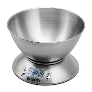 Etekcity 11lb/5kg Digital Kitchen Food Scale, Stainless Steel, Alarm Timer & Temperature Sensor