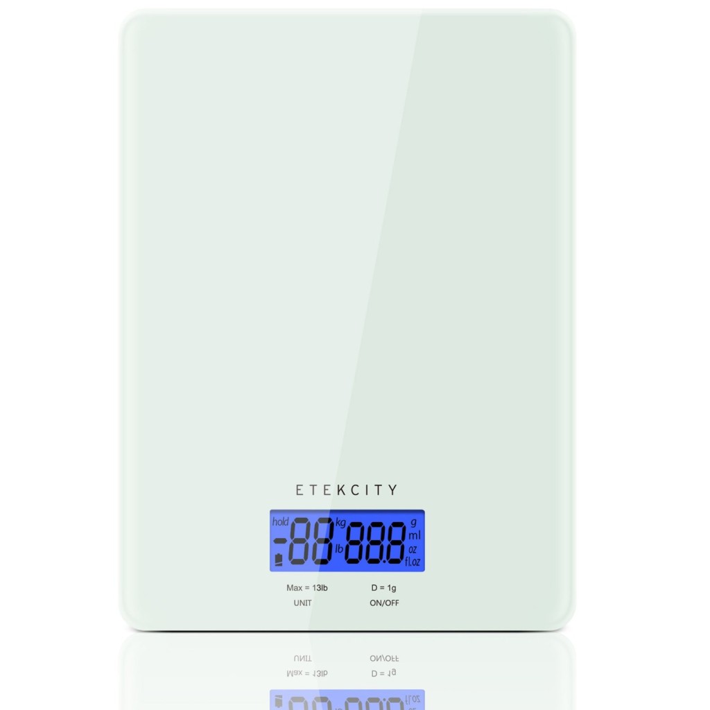 Etekcity 13lb/6kg Digital Kitchen Food Scale, Tempered Glass Design, Volume Measurement Supported