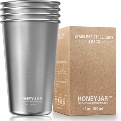 mumiguan 16 oz Stainless Steel Pint Cups 16oz/500ml (4 Pack), Stainless Steel Water Tumbler, Camping Stainless Steel Pint Cups, Stackable Metal Drinking Glasses, BPA Free, Stackable, Durable.