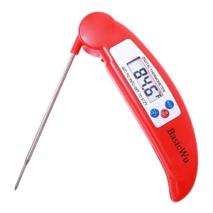 BasicWu Cooking Thermometer Instant-Read Thermometer With Foldable Probe for Grill, BBQ, Baking, Candy, Meat and All Food (Red)