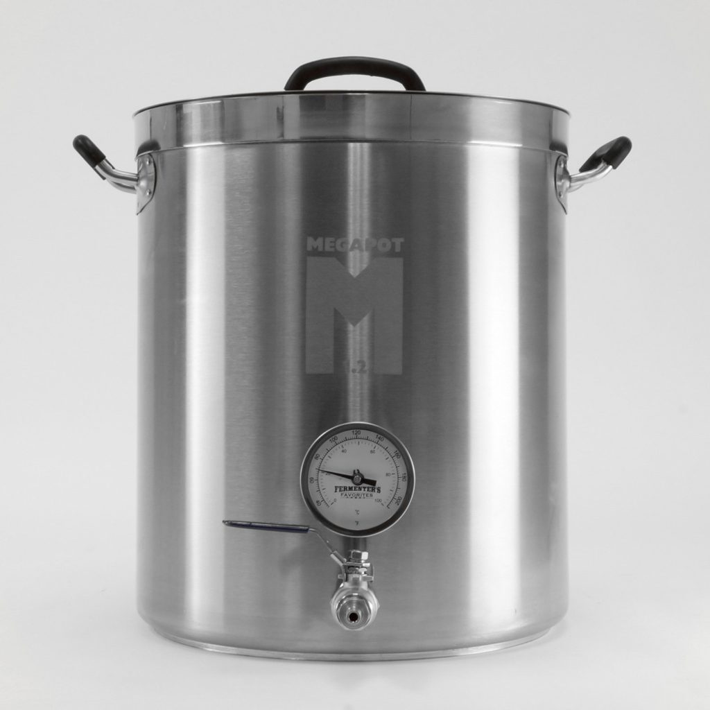 MegaPot 1.2 Stainless Steel Brew Kettle Pot - 10 Gallon w/ ball valve and thermometer - 40 Quart
