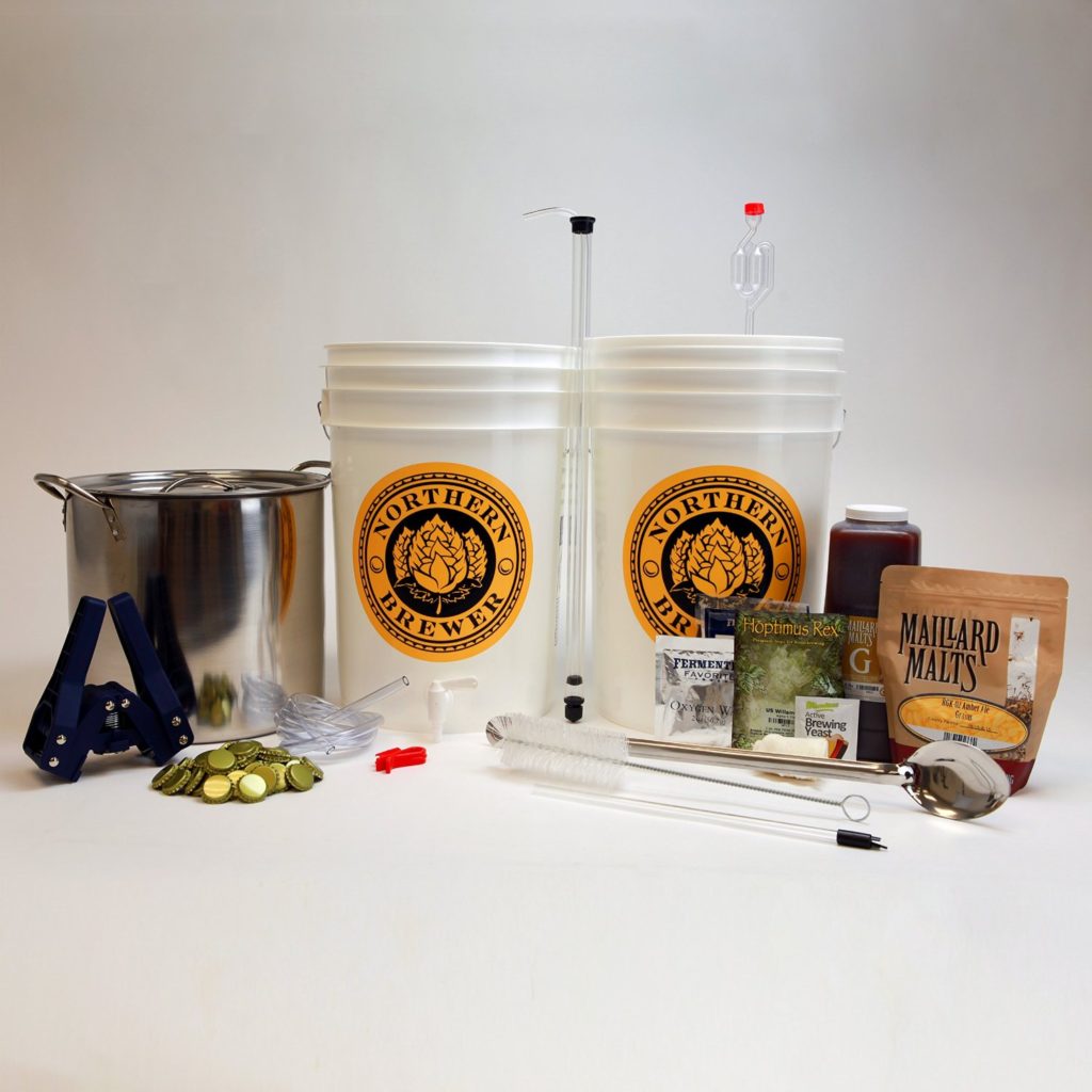 Brew. Share. Enjoy. Homebrew Beer Brewing Starter Kit with Block Party Amber Ale Beer Recipe Kit and Brew Kettle
