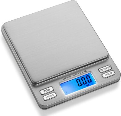 Smart Weigh Digital Pro Pocket Scale 500g x 0.01 Grams ,Jewelry Scale, Coffee Scale, Food Scale with Tare, Hold and PCS Function, 2 Lids Included, Back-Lit LCD Display