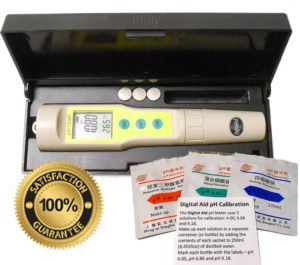 Waterproof pH Meter. Floats. Submerge to 30". Add 3 Buffer Solutions 4.00, 6.86 & 9.18 pH See below. Range: pH 0.00 to 14.00. Precision ± 0.01pH. Large Easy to Read LCD Screen. Temperature Meter.