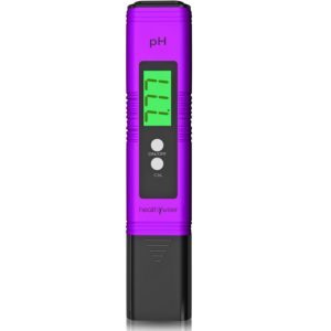 HealthyWiser Digital pH Meter + Free Extra Set of pH buffer powder, pH Pen Tests Water, Aquarium, Pool, Hydroponics, Auto Calibration Button, with ATC, 0.00-14.00 pH Measurement Range, Purple