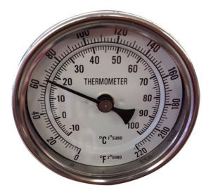 Thermometer Dial with Stainless Probe & Calibration Screw, 0 - 220°