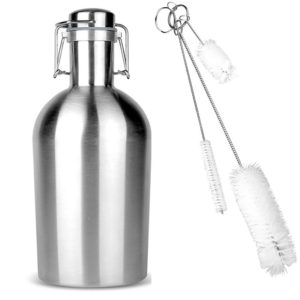 Growler - Stainless Steel Single with Secure Swing Top Lid - 64-Ounce - Keep Beverages Cold (L.G.) Silver