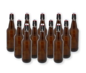 G. Francis Swing Top Bottles w/ Caps - 16.9oz, Amber Glass, Reusable for Homebrew - 12 pack