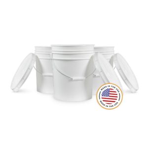 5 Gallon White Bucket & Lid - Durable 90 Mil All Purpose Pail - Food Grade - BPA Free Plastic (5 Gal. w/Lids - 6pk)