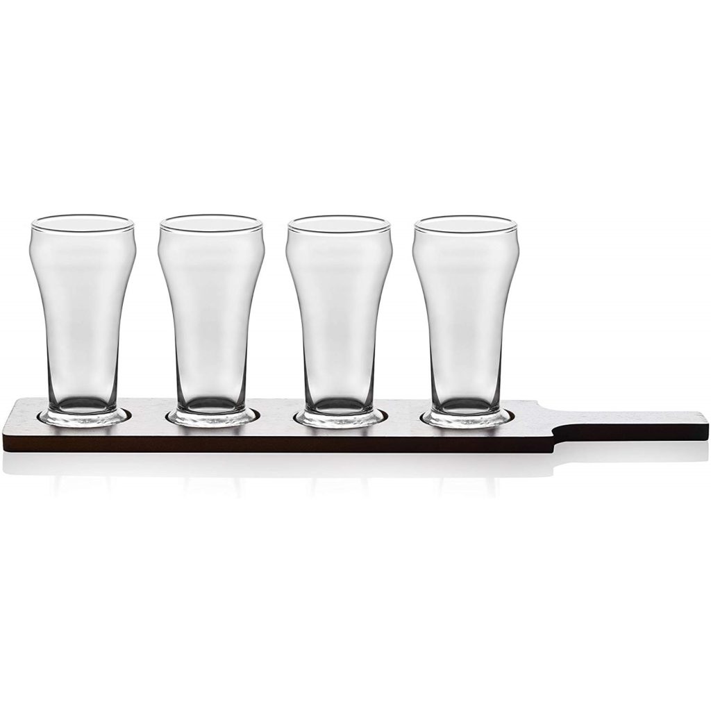 Libbey Craft Brews 4-piece Beer Flight Glass Set with Wooden Carrier