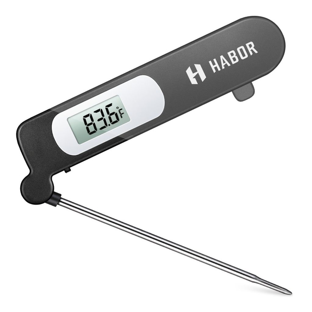 Habor Instant Read Meat Thermometer, Super Fast Accurate Cooking Thermometer Electronic Kitchen Thermometer with Digital LCD, Fordable Long Probe for Food, Candy, Milk, Tea, BBQ Grill Smokers