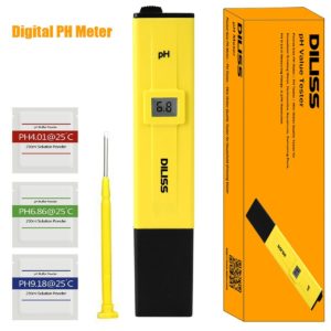 DILISS Digital PH Meter / PH Tester / Mini Water Quality Tester for Household Drinking Water, Hydroponics, Aquariums, Swimming Pools, 0.1PH Resolution - Extra PH Calibration Solution Mixture