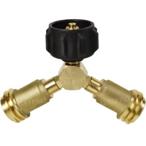 GASPRO Propane Y-Splitter Tee Adapter Connector 100% Solid Brass with 1-Male QCC and 2-Female QCC for Propane Appliance,BBQ Grill,Heater