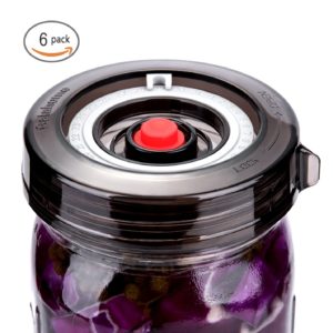 6-Pack Fermenting Lids Kit w/ Bonus Pump, galahome Waterless Airlock For Mason Jar Fermentation, Turn Wide Mouth Jars to Crock Pots, Black ( 2 Colors Available )