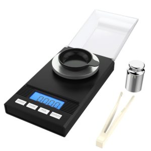 Homgeek Digital Milligram Scale 50 x 0.001g, Pocket Scale Mini Jewelry Gold Powder Weigh Scales with Calibration Weights Tweezers, Weighing Pans, LCD Display
