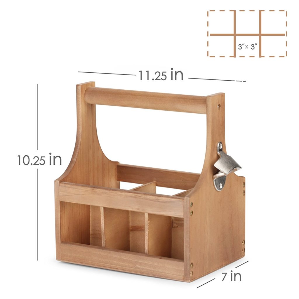 Wooden Beer Carrier - 6 Six Pack Bottle Caddy Tote Holder with Attached Bottle Opener Hold Beer & Sodas