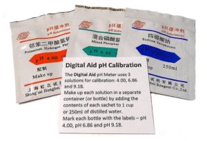 Digital Aid pH Calibration Powder (4.00pH, 6.86pH, and 9.18pH). Light and Portable Just Add Distilled Water. Makes 3 Cups of pH Calibration Buffer Solution, 1 of Each 4.00pH, 6.86pH, and 9.18.