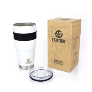 45 Degree Latitude Stainless Steel Travel Tumbler, Perfect for Camping, Bonfires, Beach Days! No BPA Stainless Steel Tumblers, Ice Cold Or Steaming Hot Beverages, Splash-Proof Lid - 30 oz White