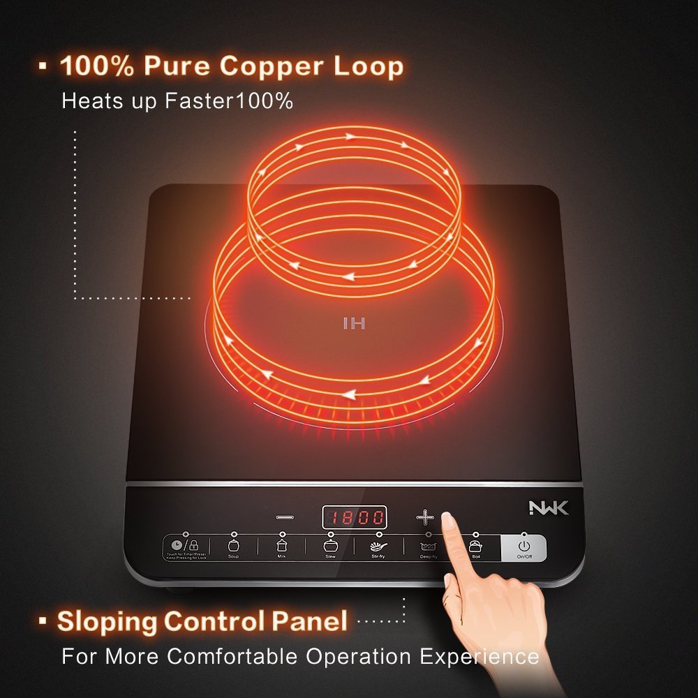 NWK Multifunctional Quick Heat 1800W Preset/Count Down Timer 6 Pre-Programed Induction Cooker Countertop Burner