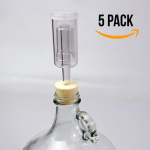 (5 Pack) Three-Piece Airlock and Drilled #6 Stopper Fermentation Beer Making Wine Making Kombucha Fits Gallon Jugs (5)