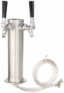 Kegco BF D4743DT-BRUSH Draft Beer Tower Brushed Dual Faucet, 3" Column, Stainless Steel