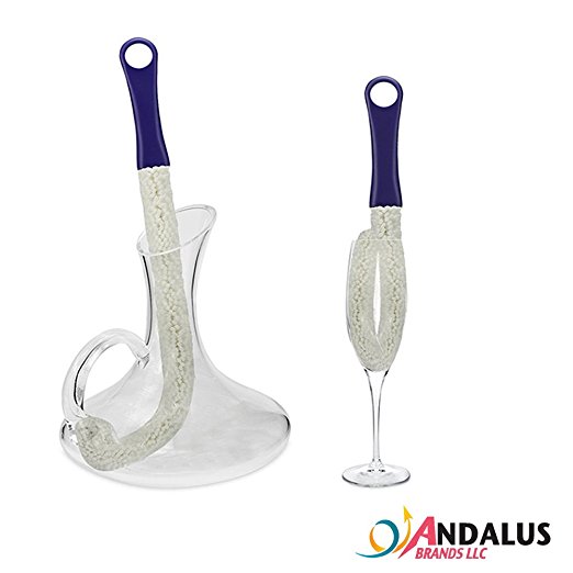 ANDALUS Long Bottle Cleaning Brush, Multi-Functional Flexible Scourer for Decanters, Goblets, Glasses, Cups 