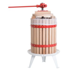 HomCom 4.75 Gallon Wood Basket Manual Fruit Juice Maker and Wine Press - Red