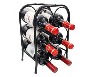 PAG 6 Bottles Free Standing Metal Wine Racks Small Wine Holder Stand for Countertop/Tabletop, Black