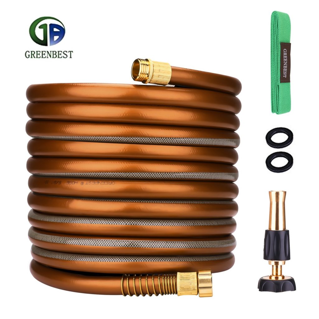 Greenbest Garden/Farm/Water Hose, Heavy Duty No Kink w/Premium 3/4 Spray Nozzle for Watering Lawn, Yard, Garden, Car washing, Pet and Home Cleaning (Color Coffee Gold, 50FT)