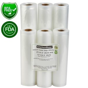 Vacuum Sealer Rolls 6 Pack 8" x16.5' and 11" x16.5' Commercial Grade Bag Rolls for Food Saver and Sous Vide(total 100 feet) - KitchenBoss