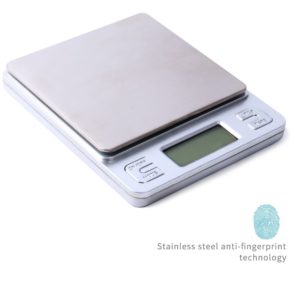 Dapai Mini Digital Kitchen Scale, Multifunction Food Scale, 0.1g-3kg, Tare & PCS Functions, Back-Lit LCD Display, Stainless Steel, Batteries Included 