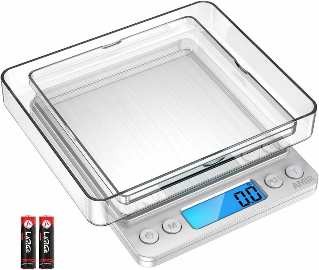 AMIR Digital Kitchen Scale, 3000g 0.01oz/ 0.1g Pocket Cooking Scale, Mini Food Scale, Pro Electronic Jewelry Scale with Back-Lit LCD Display, Tare & PCS Functions, Stainless Steel, Batteries Included