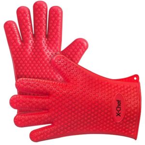 X-Chef Heat Resistant Silicone Gloves, Food Grade Heat Insulated Oven Mitts for Kitchen Cooking Baking Grilling Frying BBQ