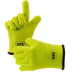 AYL Silicone Cooking Gloves - Heat Resistant Oven Mitt for Grilling, BBQ, Kitchen - Safe Handling of Pots and Pans - Cooking & Baking Non-Slip Potholders - Internal Protective Cotton Layer
