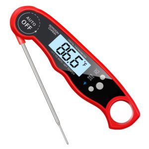 Instant Read Meat Thermometer Waterproof Thermometer Digital Themometer with Large Backlit LCD Calibration and Backlight Functions Thermometer for BBQ. Meat. Tea. Milk. Soup. (GordonChann red)