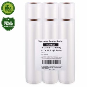 Vacuum Sealer Rolls, 6 Pack 8" x16.5' and 11" x16.5' Embossed Commercial Grade Bags Rolls for Food Saver and Sous Vide, BPA Free and FDA Approval